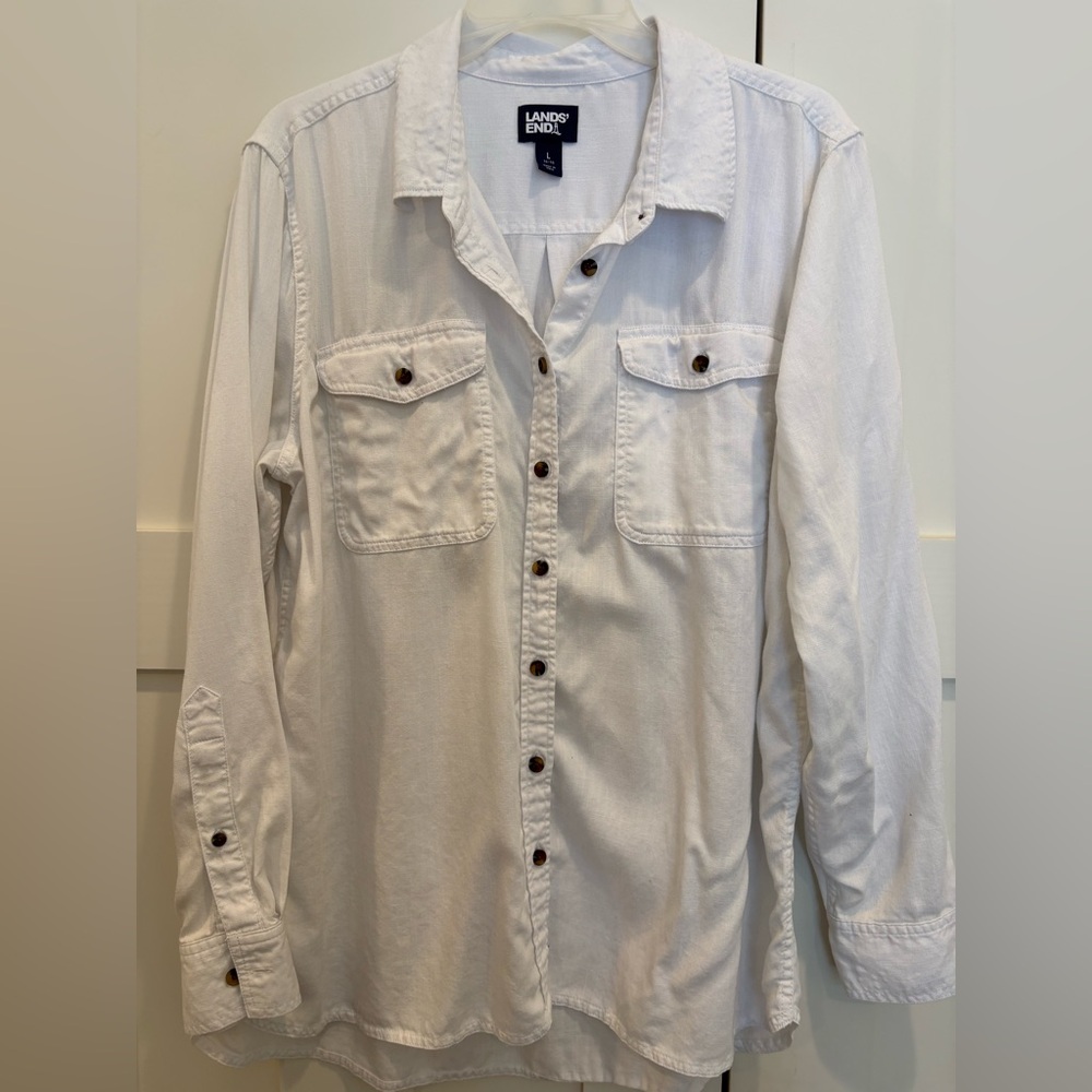 Lands' End White Button Down Shirt